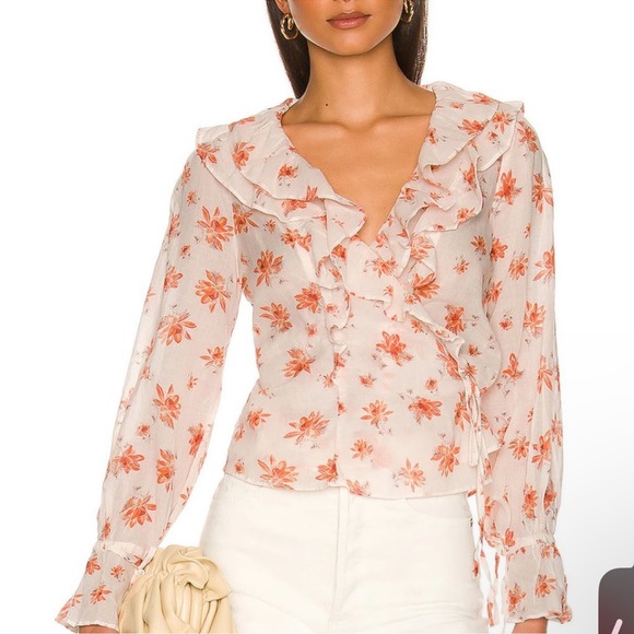 ❣️SOLD❣️ Free People Amanda Ruffle 100% Cotton Wrap Longsleeve Blouse in Ivory - Picture 5 of 9